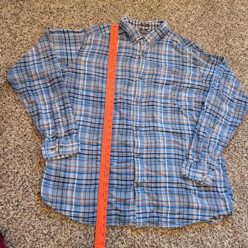 Eddie Bauer Button Down Shirt Mens 2XLT Blue Plaid Cotton Classic Fit Long Sleev - Picture 2 of 7
